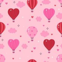 Seamless pattern with balloons in the shape of heart and classic shapes in pink tones. graphics vector