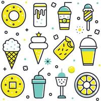 a set of icons for ice cream, donuts, and other items vector