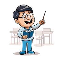 Smiling teacher pointing with book vector