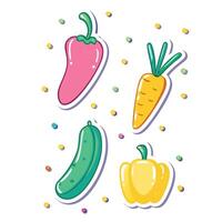 a set of stickers with vegetables and peppers vector