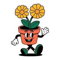 A cartoon character is walking in a pot with a flower smiling and he is happy vector