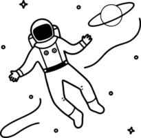 Astronaut Floating in Space Line Art Illustration vector
