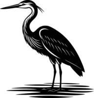 raceful Heron Standing in Calm Summer River Silhouette vector