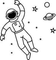 Astronaut in Zero Gravity Line Art Space Illustration vector