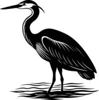 Elegant Heron in Shallow River Summer Silhouette vector