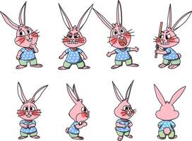 Bunny Character Expressions and Poses, Animation Sheet Illustration vector