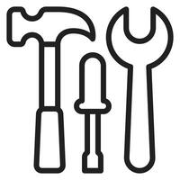 Minimalist line icon of a hammer, wrench, and screwdriver. Perfect for Labor Day, construction, repair, industry, and DIY projects. Ideal for engineering and mechanical themes. vector