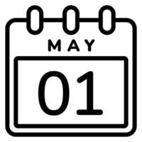 Minimalist line icon of a calendar displaying May 1st, symbolizing International Workers' Day. Perfect for Labor Day, worker rights, events, and holiday related designs. vector