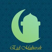 Eid mubarak with crescent moon and mosque vector