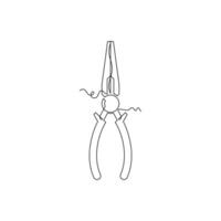 one line art Nose Pliers tool illustration. line art, one continuous line, simple, hand drawn and sketch style. for icons, symbols, signs or logos vector