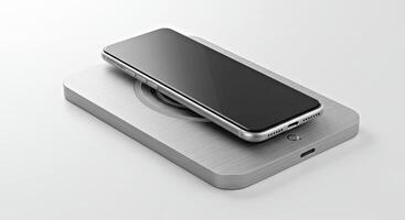 A cell phone sitting on top of a charging dock photo