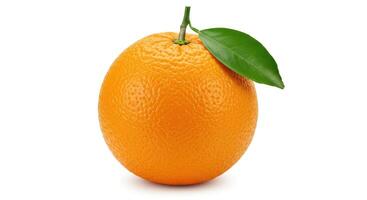 An orange with a leaf on it photo
