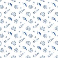 Seashells seamless patterns, blue hand drawn ocean life pattern vector
