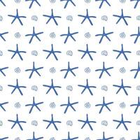 Blue starfish and seashells seamless pattern, hand drawn ocean pattern vector