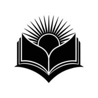 Design of Sunrise Over Open Book Icon Symbolizing Knowledge, Education, Learning, Inspiration, Study, Growth, Wisdom, Enlightenment, Literature, Bookstore Library vector