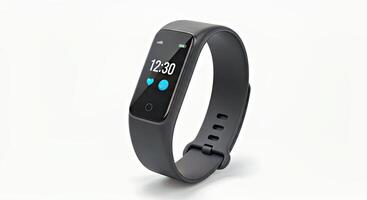 A smart watch with a black band on a white background photo