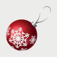 red volumetric glass new year ball on the tree with snowflake pattern on white background vector