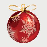 red volumetric new year christmas ball on the tree with snowflake pattern on white background vector