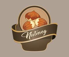 nutmeg nut jar sticker in the form of a stylized basket on a light brown background vector