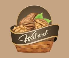 walnut jar sticker in the form of a wicker basket on a light brown background vector