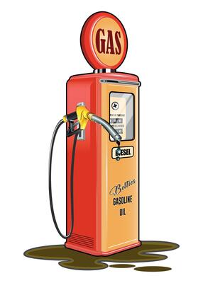 yellow and red retro petrol station for refueling with fuel isolated on white background