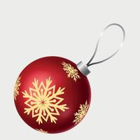 red volumetric glass new year christmas ball on the tree with snowflake pattern on white background vector