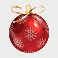 red volumetric new year christmas ball on the tree with snowflake pattern isolated on white background vector