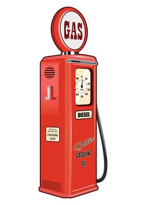 yellow and red retro petrol station for refueling with fuel on white background