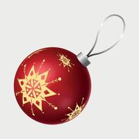 red volumetric glass new year christmas ball on the tree with snowflake pattern isolated vector