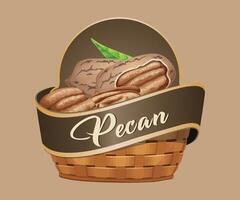 pecan nut jar sticker in the form of a wicker basket on a light brown background vector