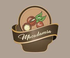 Macadamia nut jar sticker in the form of a stylized basket on a light brown background vector