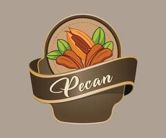 pecan nut jar sticker in the form of a stylized basket on a light brown background vector