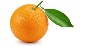 An orange with a leaf on it photo