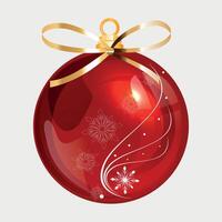 red volumetric christmas ball on the tree with line pattern on white background vector
