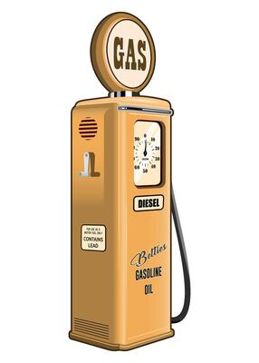yellow retro petrol station for refueling with fuel on white background