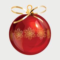 red new year christmas ball on the tree with snowflake pattern on white background vector