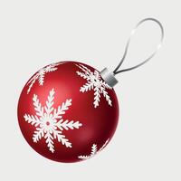 red volumetric glass new year christmas ball on the tree with snowflake pattern isolated on white background vector