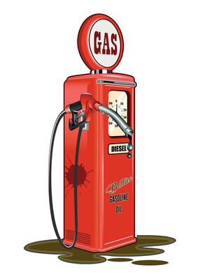 red retro gas station for refueling with gasoline stain on white background