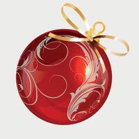 red volumetric new year christmas ball on the tree with pattern on white background vector