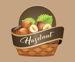 hazelnut jar sticker in the form of a wicker basket on a light brown background vector