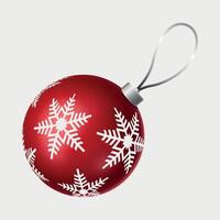 red volumetric glass christmas ball on the tree with snowflake pattern isolated on white background vector