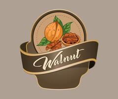 walnut jar sticker in the form of a stylized basket on a light brown background vector