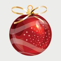 red volumetric new year christmas ball on the tree with line pattern on white background vector