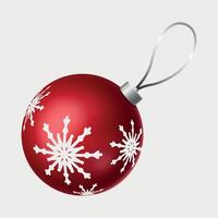 red volumetric glass christmas ball on the tree with snowflake pattern on white background vector