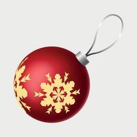 red glass new year christmas ball on the tree with snowflake pattern on white background vector