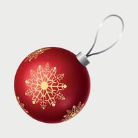 red volumetric glass new year ball on the tree with snowflake pattern isolated on white background vector