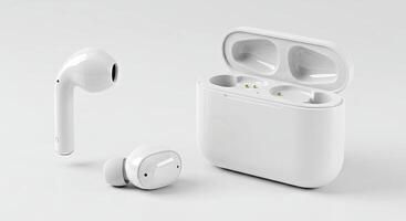 An apple airpods with a case and earbuds photo
