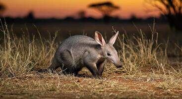 An animal with long ears standing in the grass photo