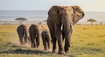 A herd of elephants walking across a field photo