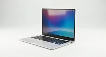 A laptop computer with a blue screen on it photo